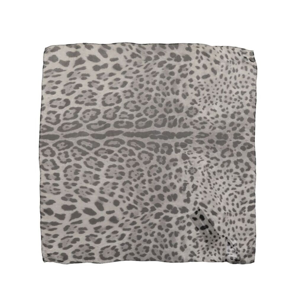 Dolce & Gabbana Gray Leopard Print Silk Square Foulard Women's Scarf